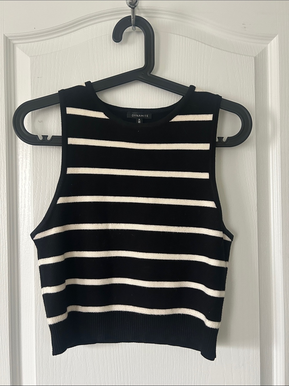 Dynamite Black and White Striped Knit Cropped Tank